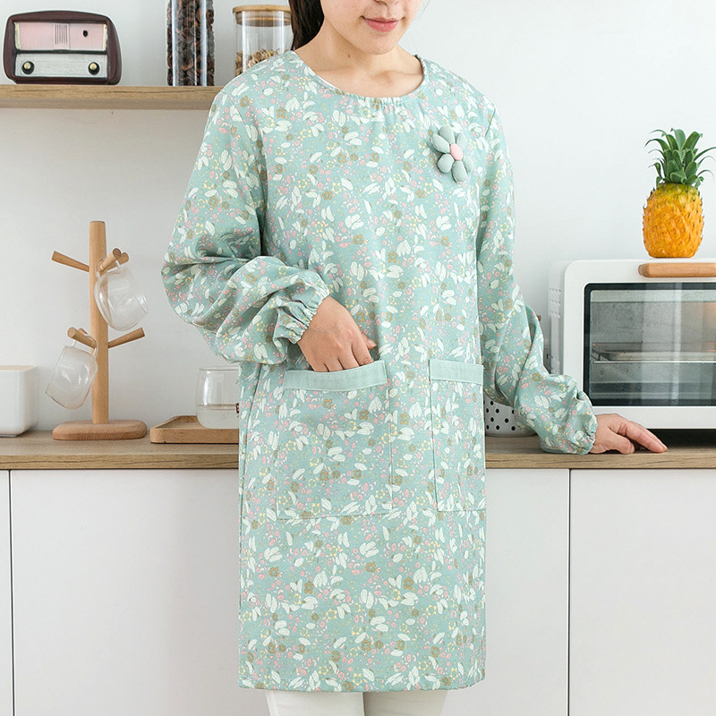 Women Kitchen Accessories - Damski bawełniany fartuch z długim rękawem,